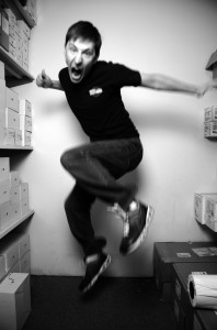 Geoff Welch Dramatically Jumping High Into The Air